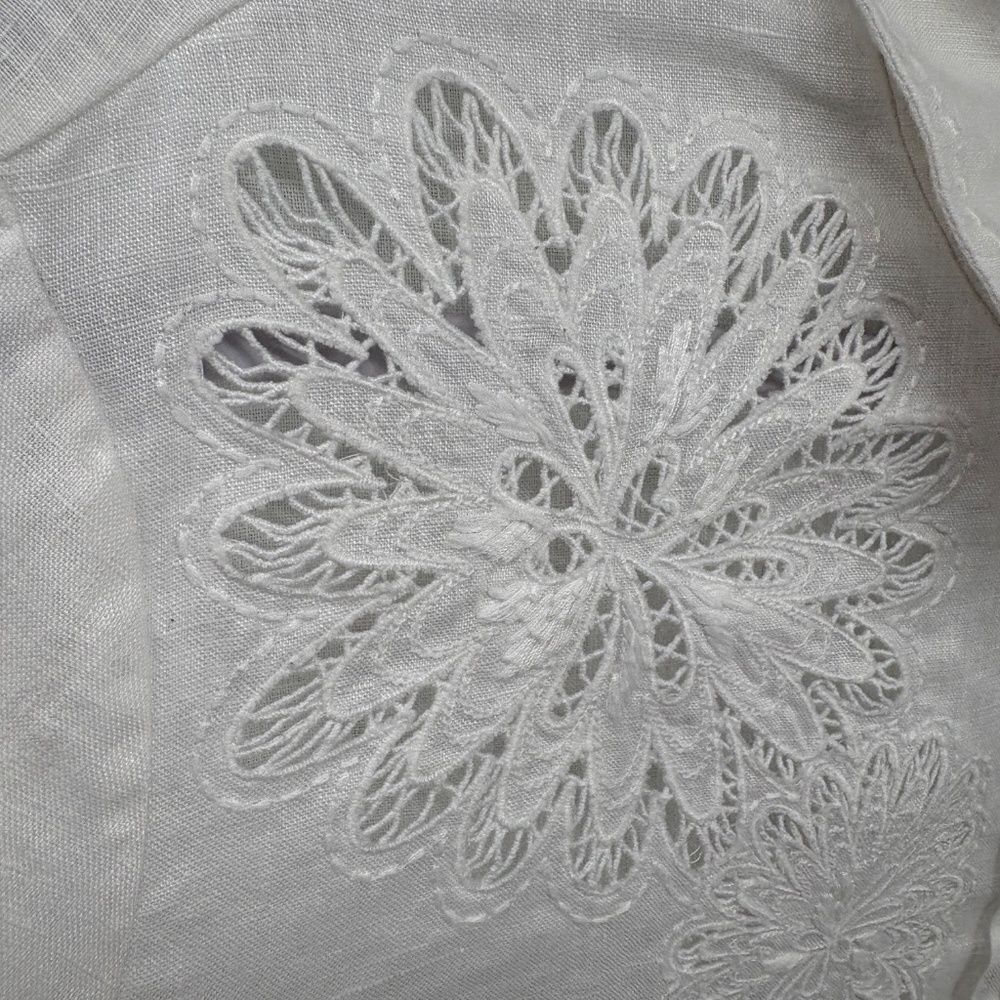 Loro Piana White Embroidered Linen Button-Up Shirt Size Large Made in Italy - Picture 10 of 10